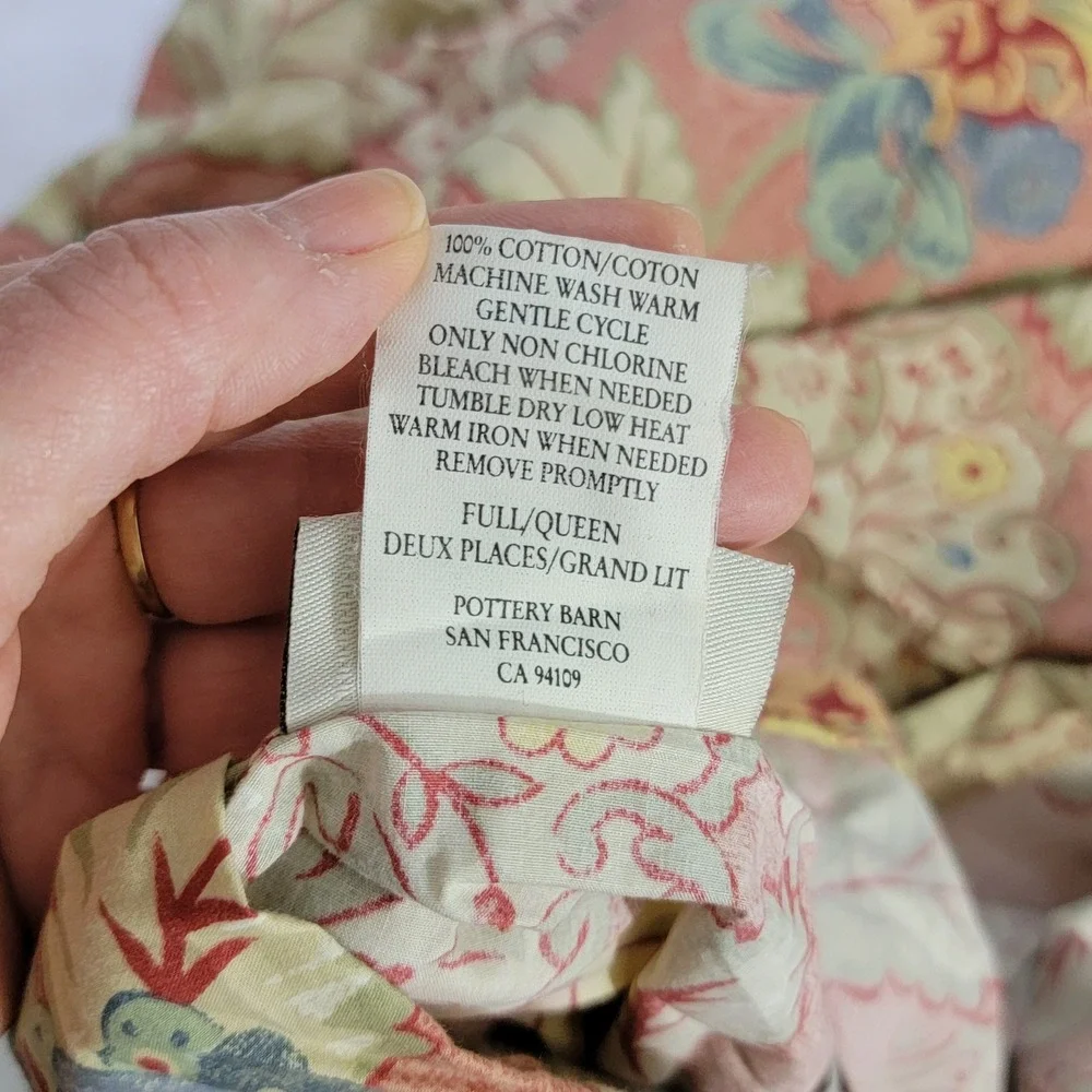 Pottery Barn Full Queen Duvet Cover Floral Paisley Red Blue Yellow